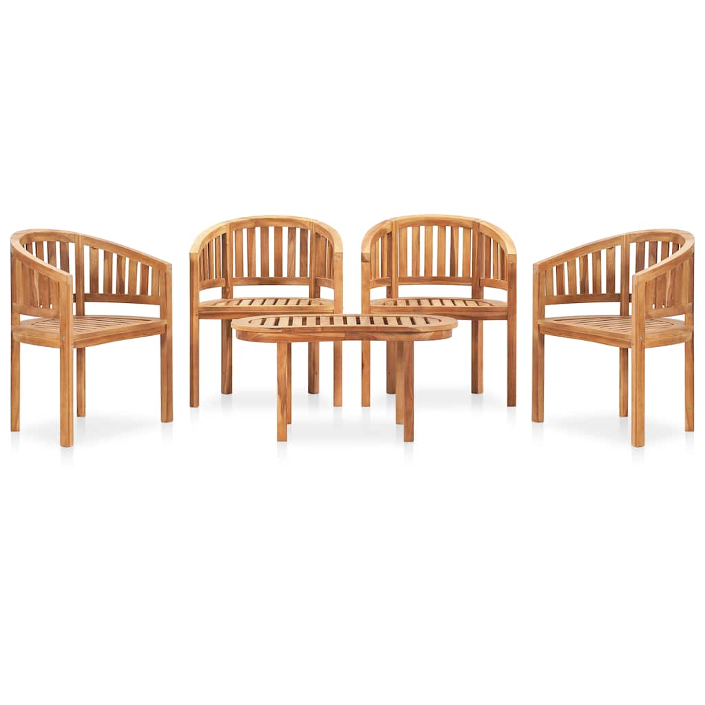 3059963 vidaXL 5 Piece Banana Garden Lounge Set Solid Teak Wood (2x48019+48027)