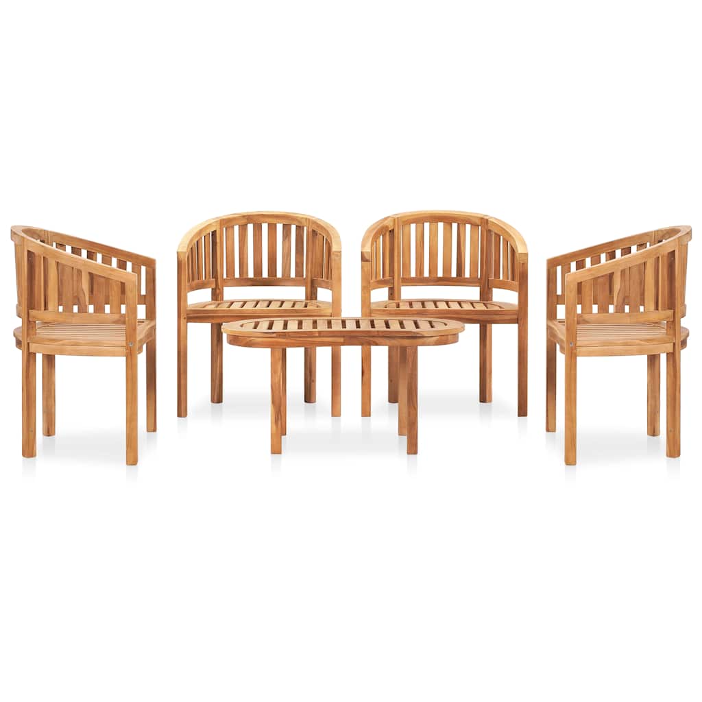 3059963 vidaXL 5 Piece Banana Garden Lounge Set Solid Teak Wood (2x48019+48027)