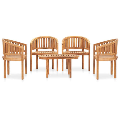 3059963 vidaXL 5 Piece Banana Garden Lounge Set Solid Teak Wood (2x48019+48027)