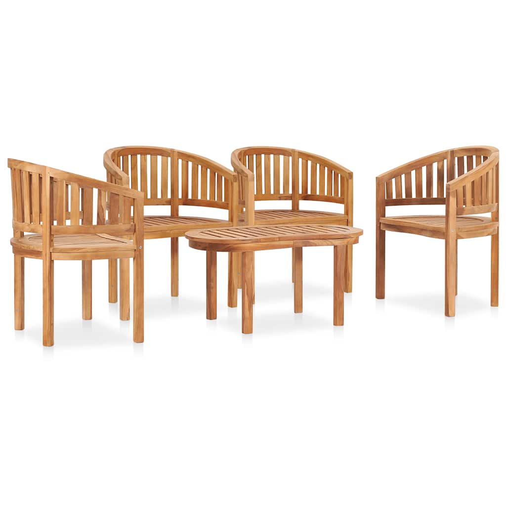 3059963 vidaXL 5 Piece Banana Garden Lounge Set Solid Teak Wood (2x48019+48027)