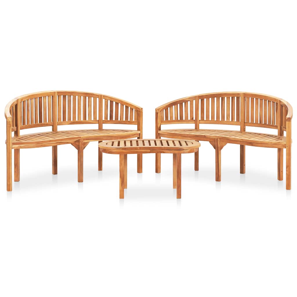 3059967 vidaXL 3 Piece Banana Garden Lounge Set Solid Teak Wood (2x48021+48027)