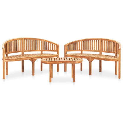 3059967 vidaXL 3 Piece Banana Garden Lounge Set Solid Teak Wood (2x48021+48027)