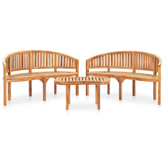 3059967 vidaXL 3 Piece Banana Garden Lounge Set Solid Teak Wood (2x48021+48027)