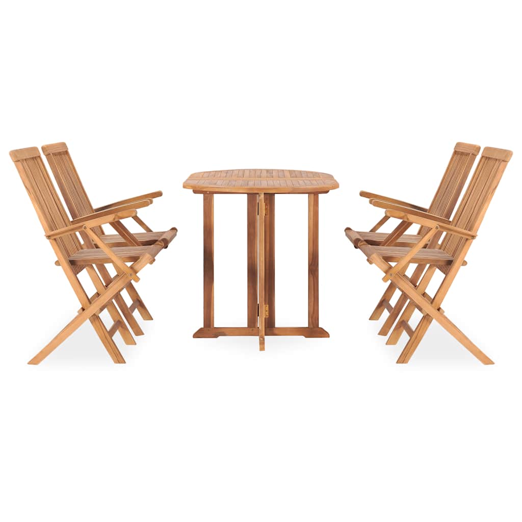 3059975 vidaXL 5 Piece Folding Outdoor Dining Set Solid Teak Wood (2x315443+49002)