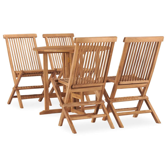 3059977 vidaXL 5 Piece Folding Outdoor Dining Set Solid Teak Wood (315442+315446)