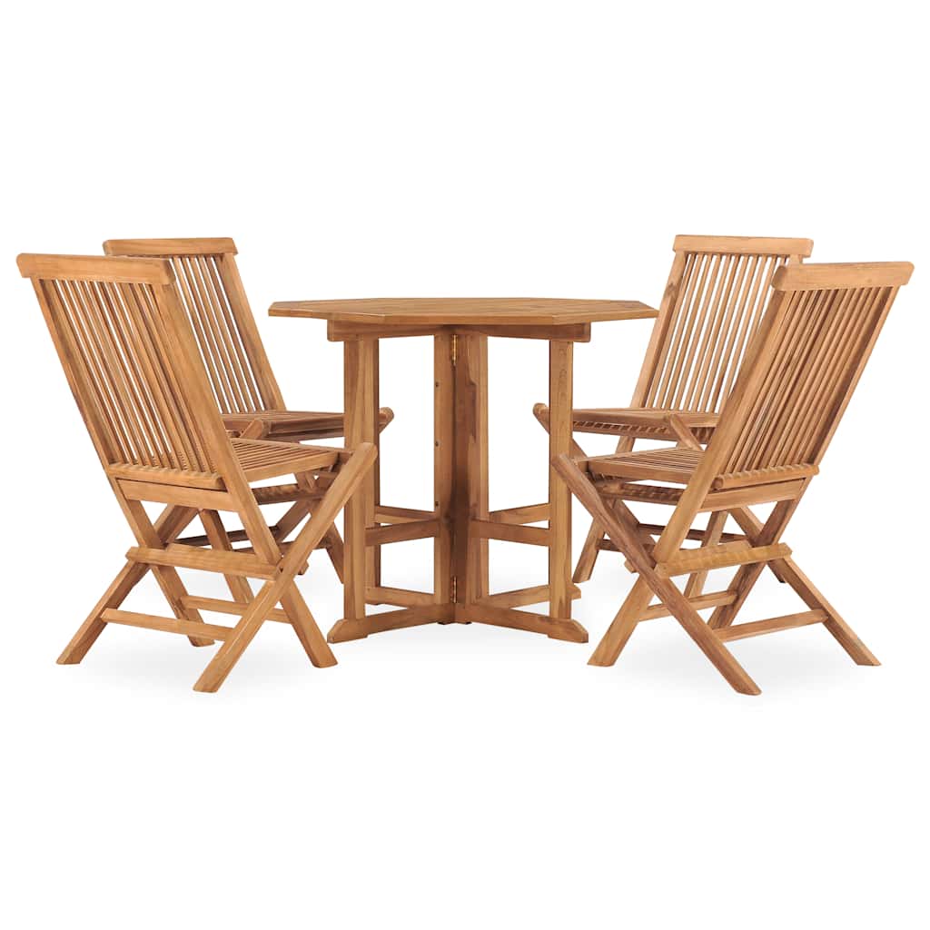 3059979 vidaXL 5 Piece Folding Outdoor Dining Set Solid Teak Wood (315442+315447)