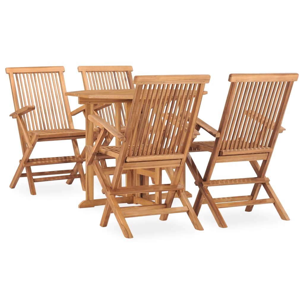 vidaXL Outdoor Dining Set | Natural Teak | 5 Piece | Folding | Round