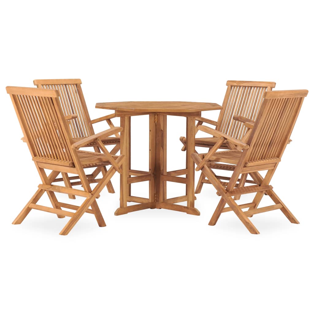 vidaXL Outdoor Dining Set | Natural Teak | 5 Piece | Folding | Round
