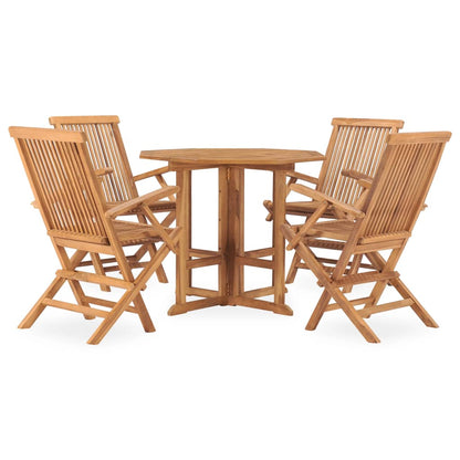 vidaXL Outdoor Dining Set | Natural Teak | 5 Piece | Folding | Round