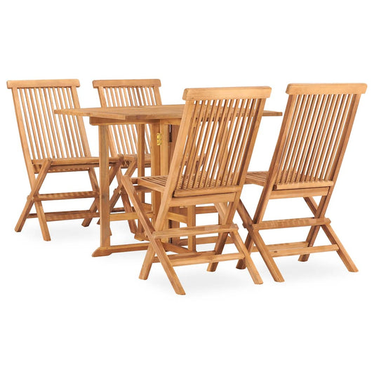 3059981 vidaXL 5 Piece Folding Outdoor Dining Set Solid Teak Wood (315442+315448)