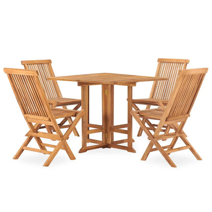 3059981 vidaXL 5 Piece Folding Outdoor Dining Set Solid Teak Wood (315442+315448)