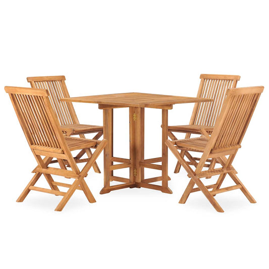 3059981 vidaXL 5 Piece Folding Outdoor Dining Set Solid Teak Wood (315442+315448)
