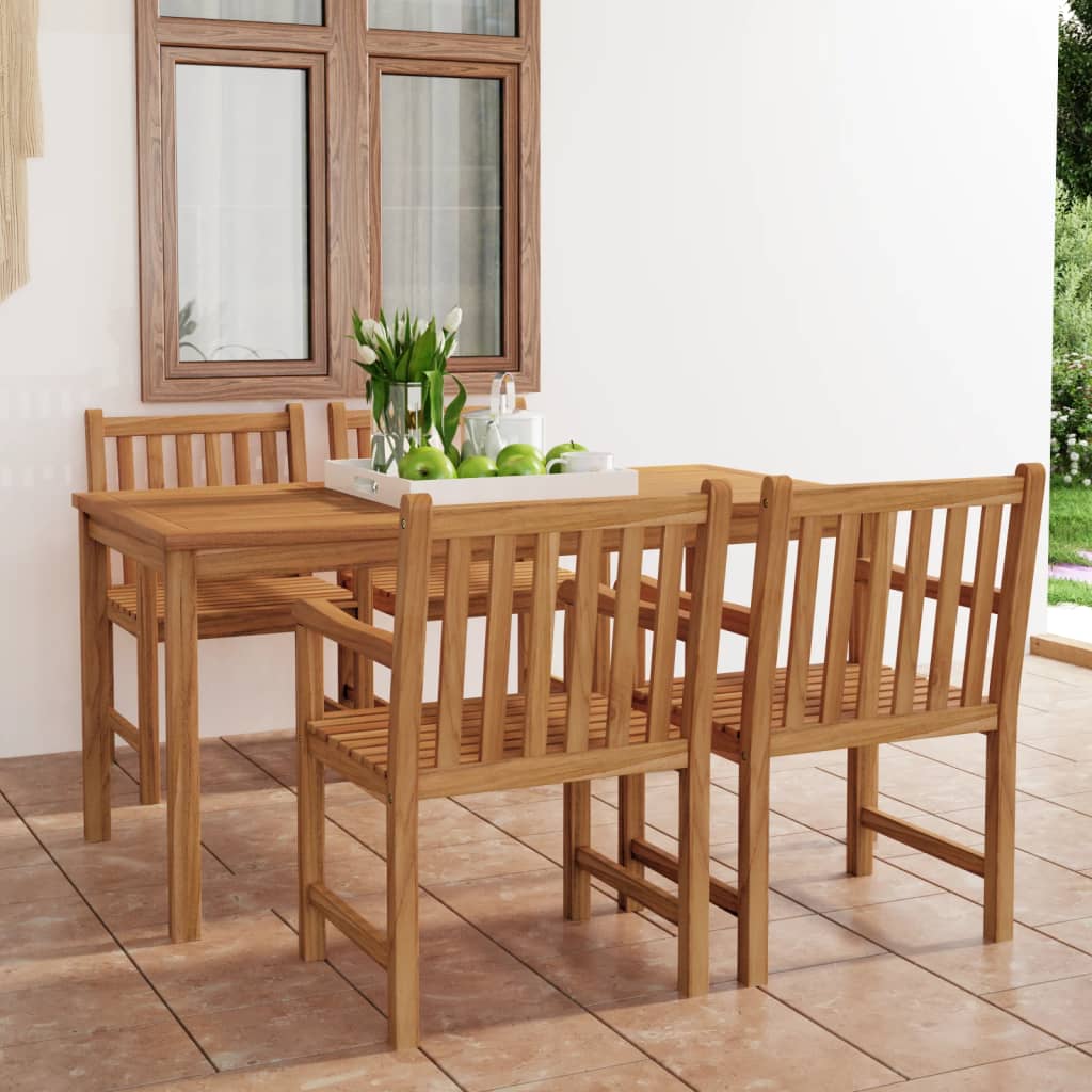 vidaXL Garden Dining Set | Teak Brown | Solid Teak Wood | 5 Piece Set | Durable