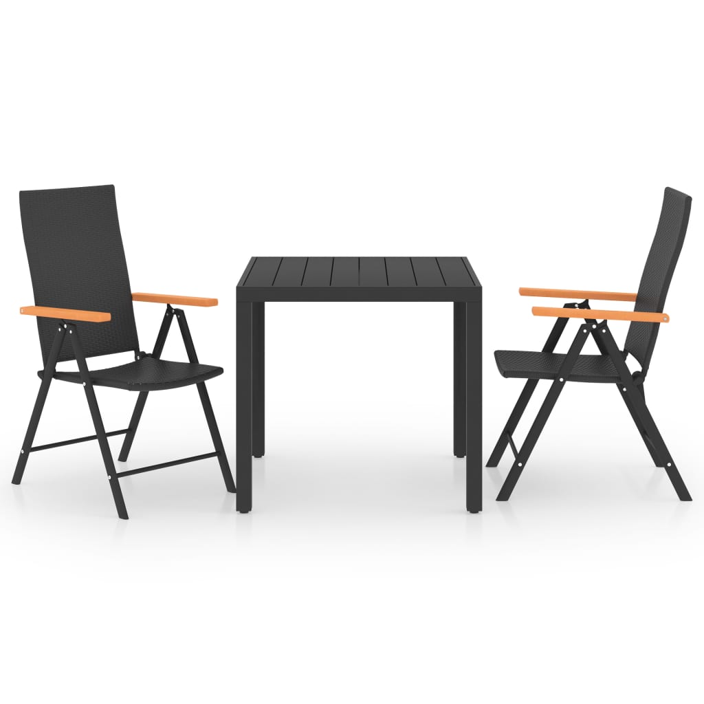 vidaXL Dining Set | Black, Brown | PE rattan, WPC, aluminium | Small