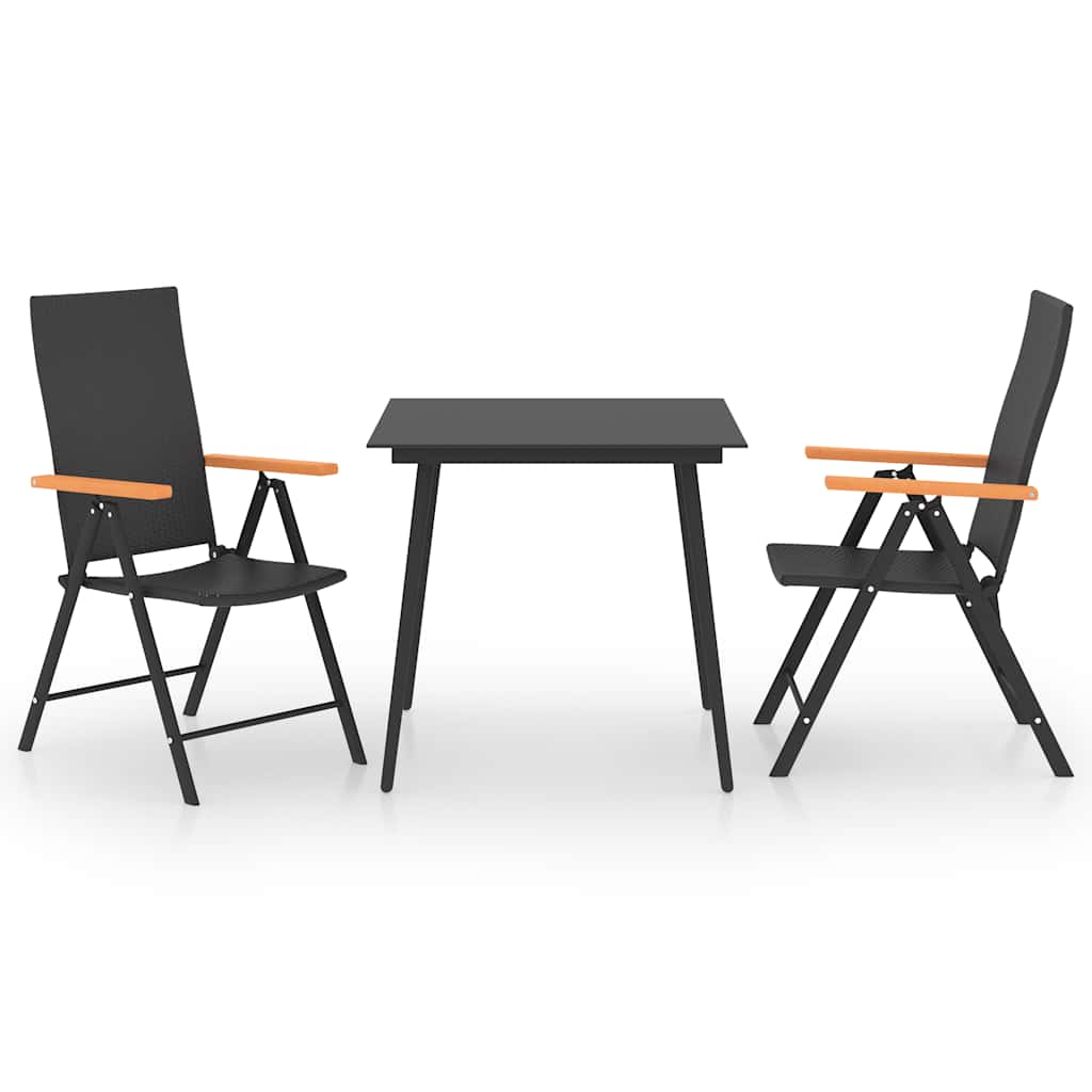 vidaXL Dining Set | Black and Brown | PE Rattan, WPC, Steel, Glass | Standard