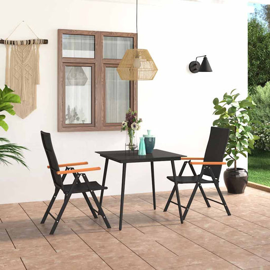 vidaXL Dining Set | Black and Brown | PE Rattan, WPC, Steel, Glass | Standard