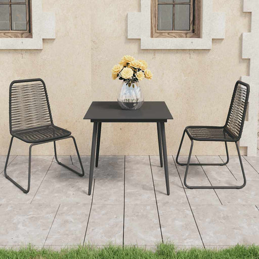 3060112 vidaXL 3 Piece Garden Dining Set PVC Rattan Black (44442+313114)
