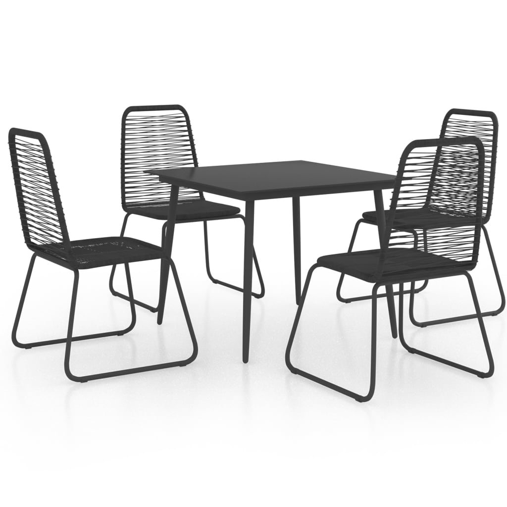 vidaXL Dining Set | Black | PVC Rattan, Powder-Coated Steel, Glass