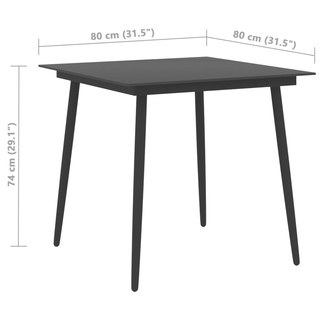 vidaXL Dining Set | Black | PVC Rattan, Powder-Coated Steel, Glass