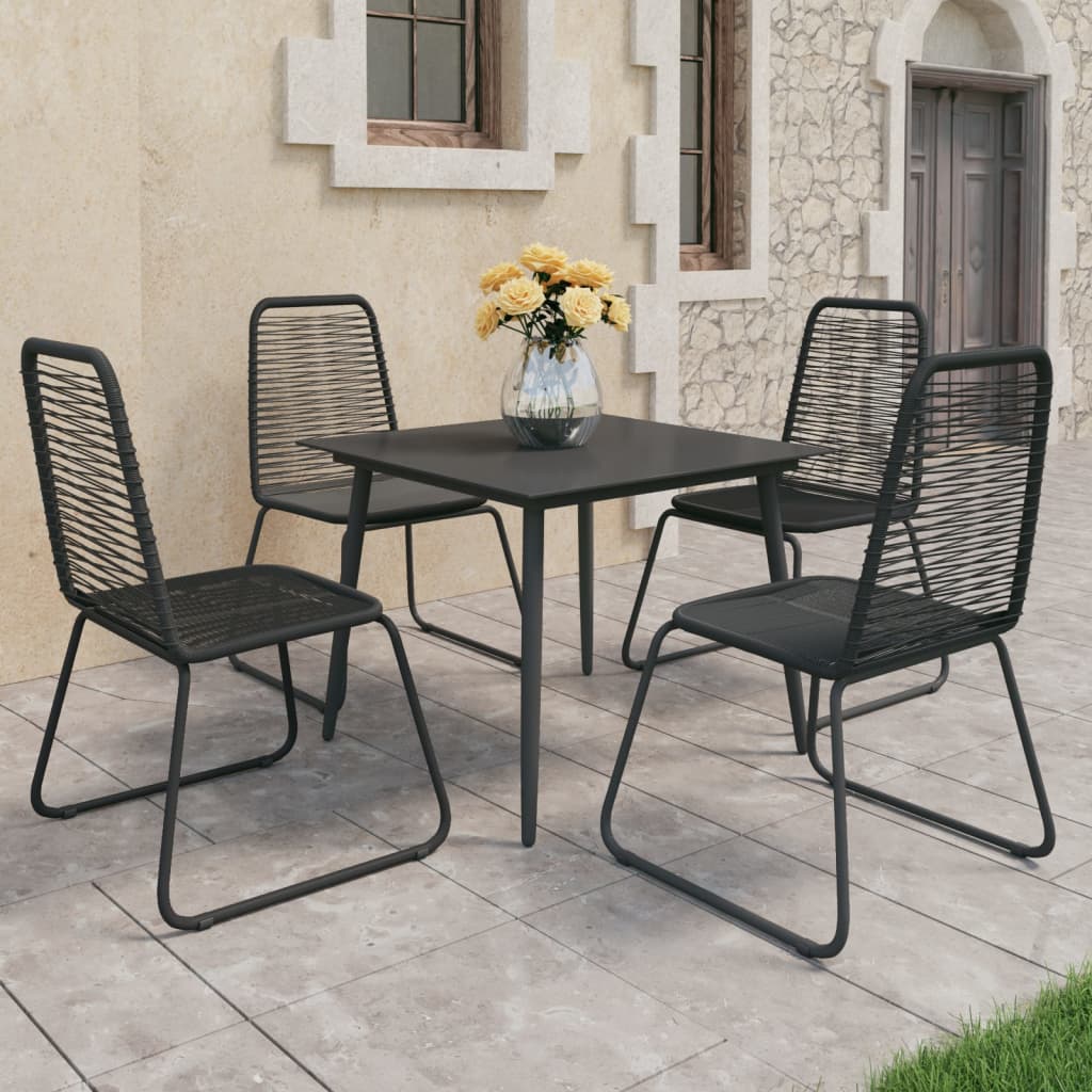 vidaXL Dining Set | Black | PVC Rattan, Powder-Coated Steel, Glass