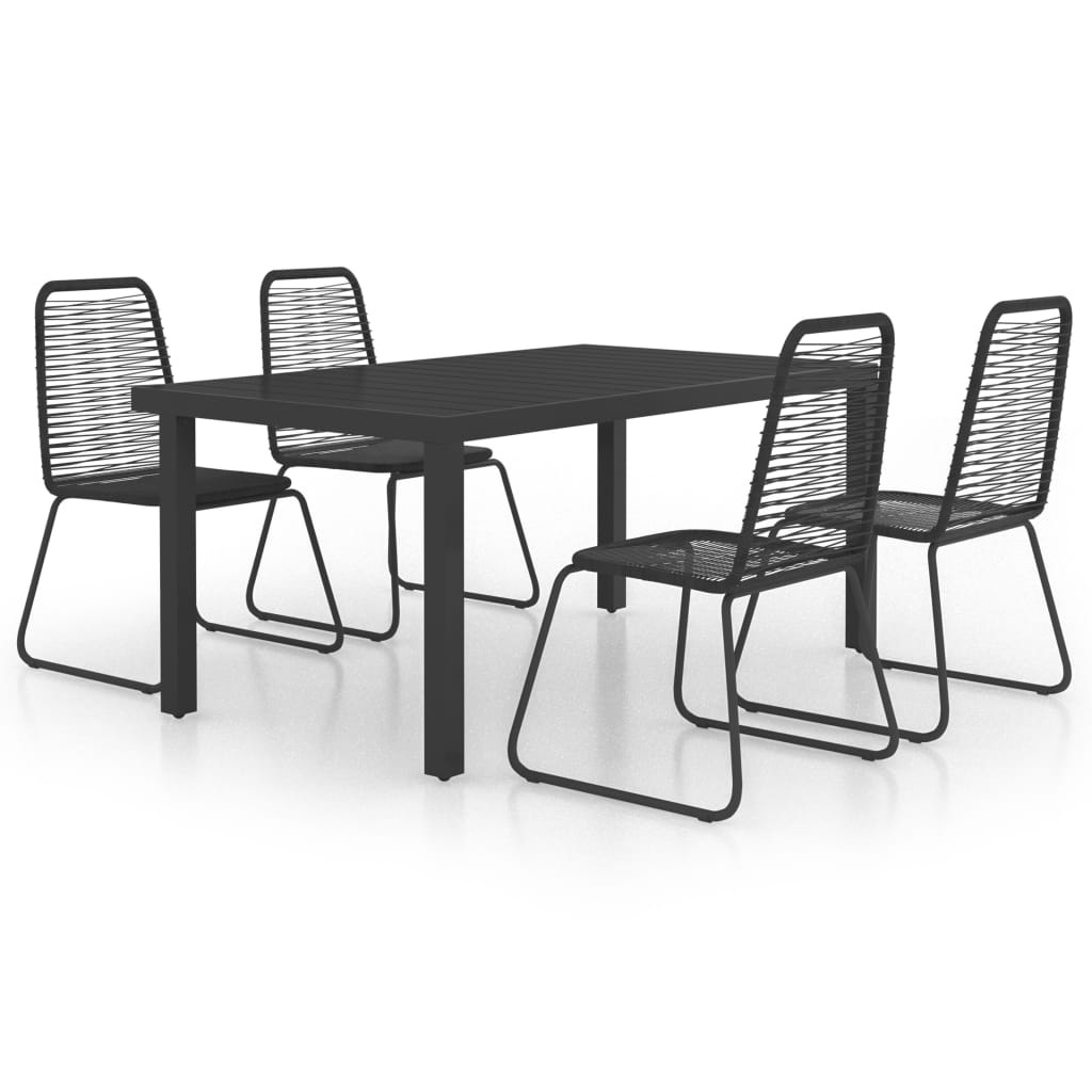 vidaXL Dining Set | Black | PVC Rattan, Powder-Coated Steel, Aluminium, WPC