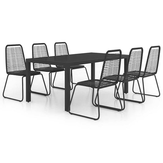 vidaXL Dining Set | Black | PVC rattan, powder-coated steel, aluminium, WPC