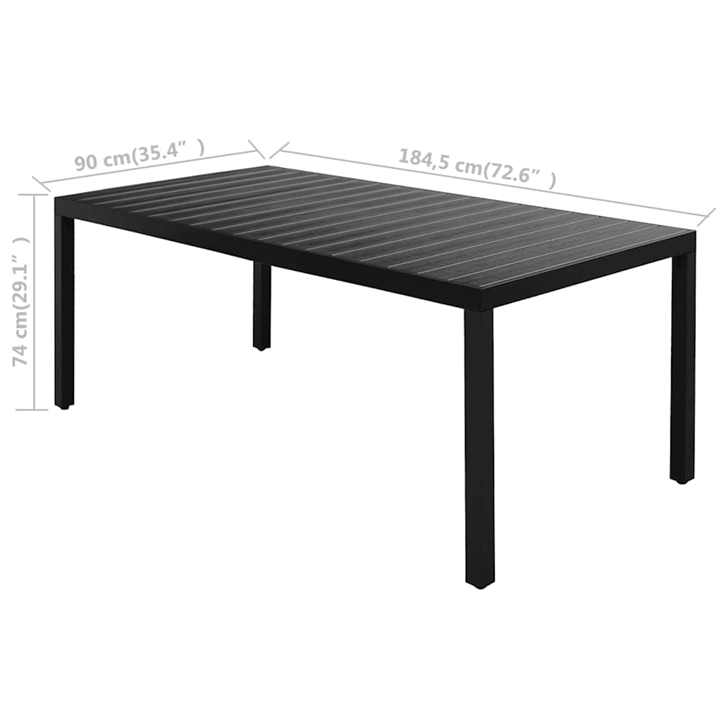 vidaXL Dining Set | Black | PVC rattan, powder-coated steel, aluminium, WPC