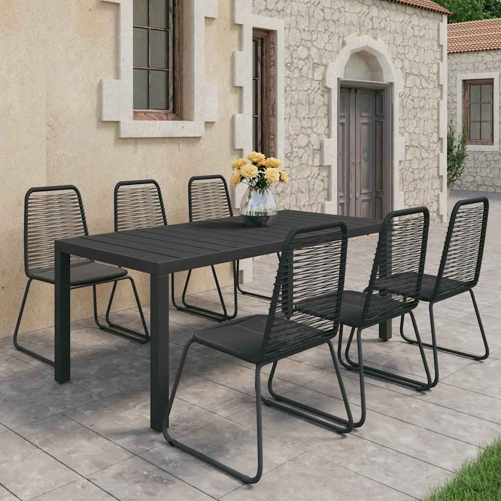 vidaXL Dining Set | Black | PVC rattan, powder-coated steel, aluminium, WPC