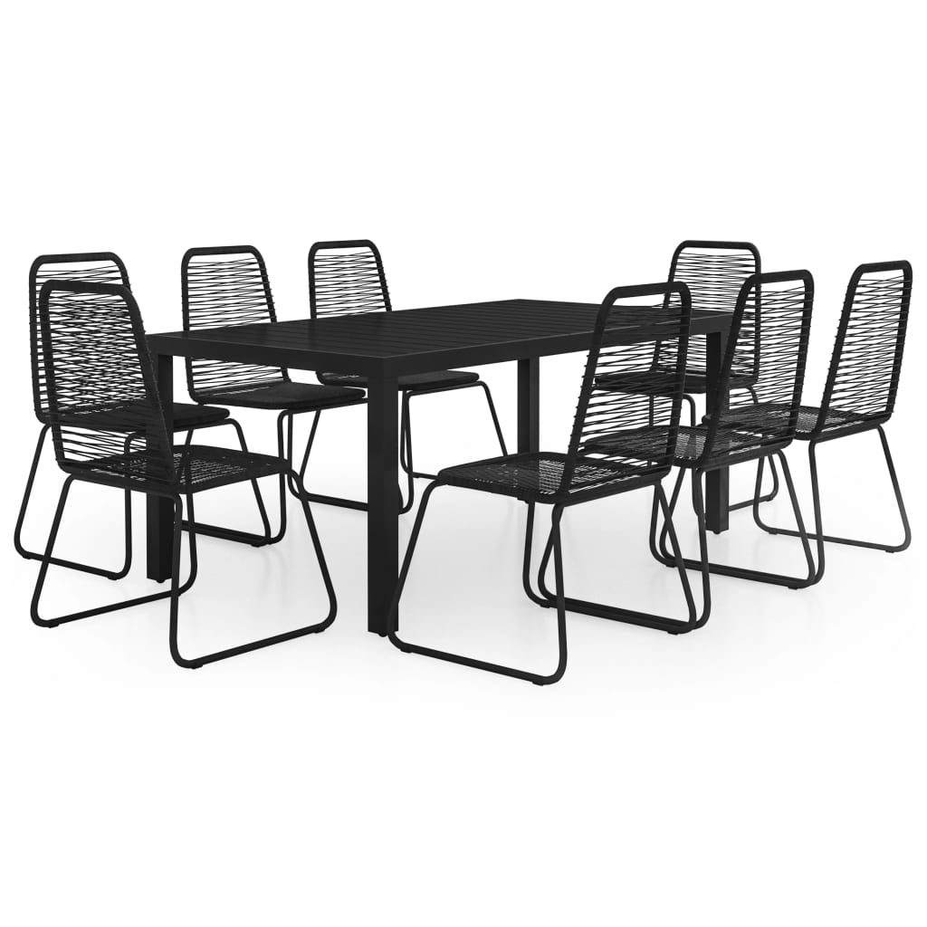 vidaXL Dining Set | Black | WPC, Aluminium, PVC Rattan, Steel | 9-piece set