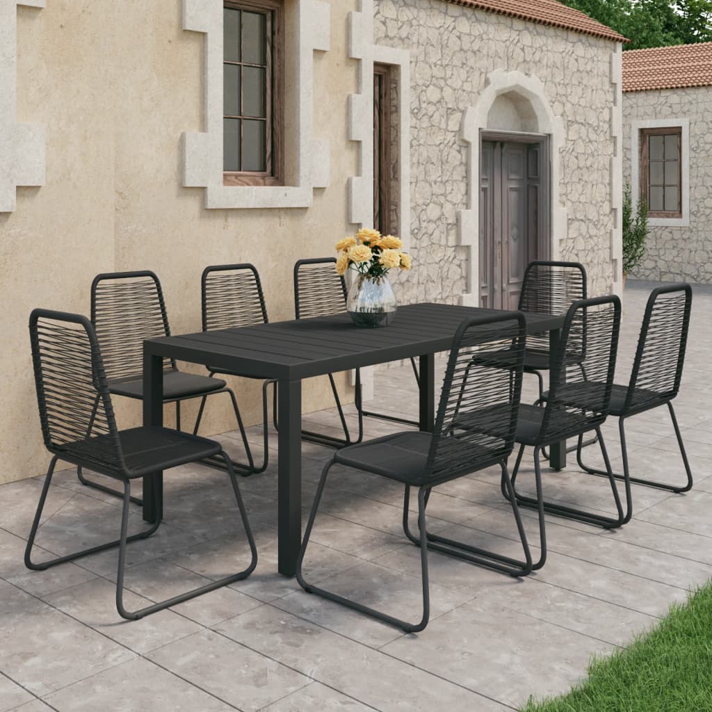 vidaXL Dining Set | Black | WPC, Aluminium, PVC Rattan, Steel | 9-piece set