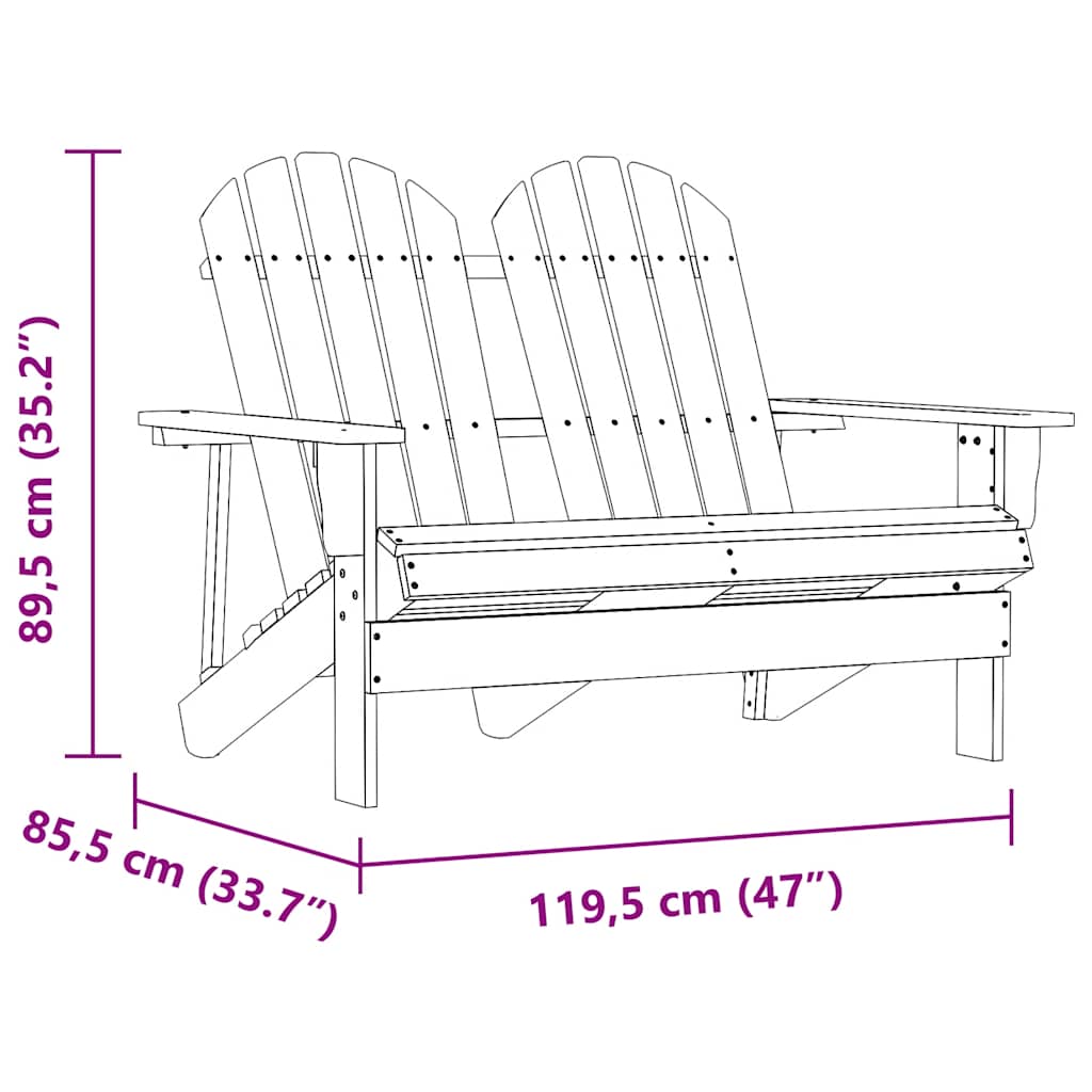 vidaXL 2-Seater Garden Adirondack Chair Solid Fir Wood White