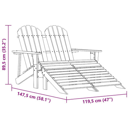 vidaXL 2-Seater Garden Adirondack Chair&Ottoman Fir Wood Pink