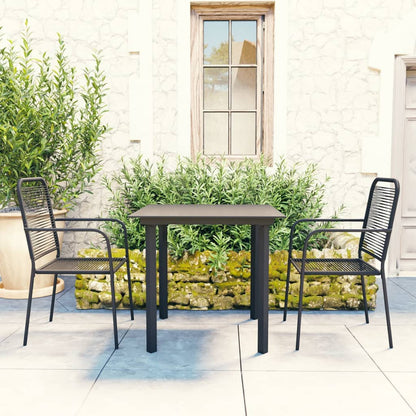 vidaXL Garden Dining Set | Black | Powder-coated steel, glass, cotton rope