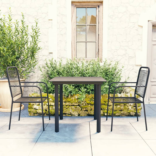 vidaXL Garden Dining Set | Black | Powder-coated steel, glass, cotton rope
