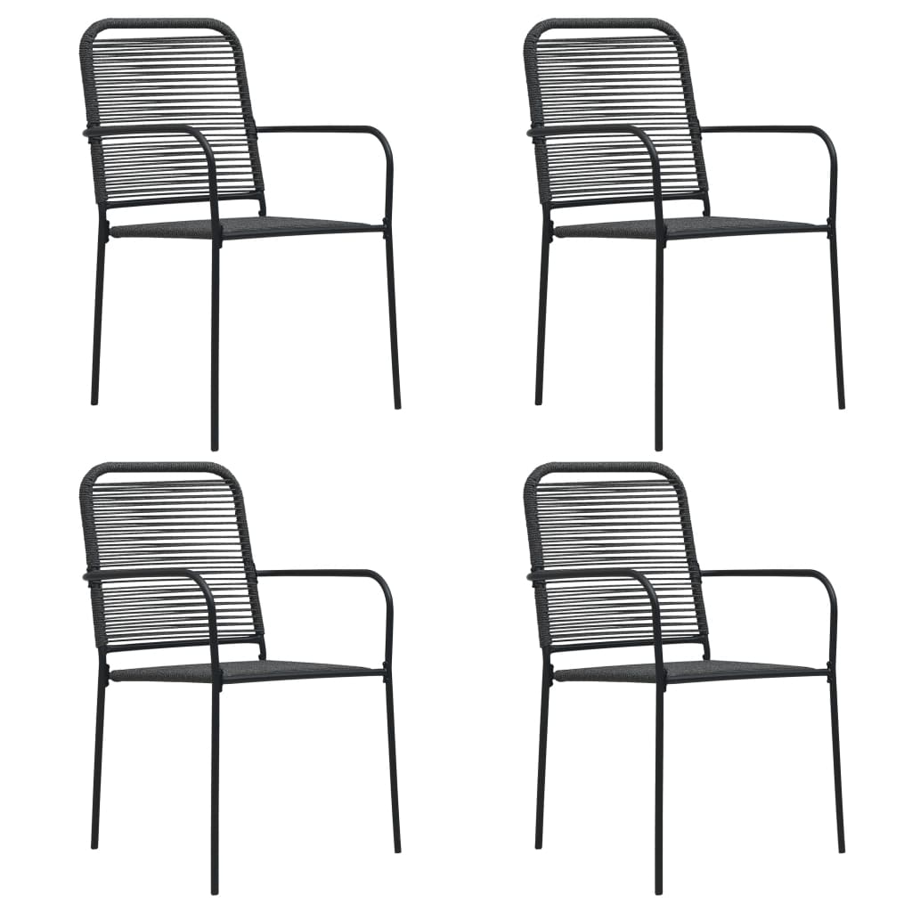vidaXL Garden Dining Set | Black | Powder-coated steel, glass, cotton rope