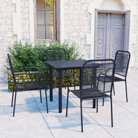 vidaXL Garden Dining Set | Black | Powder-coated steel, glass, cotton rope