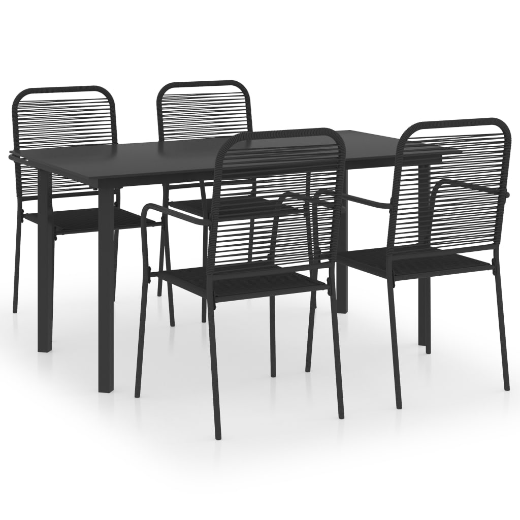 vidaXL Garden Dining Set | Black | Powder-coated steel, glass, cotton rope
