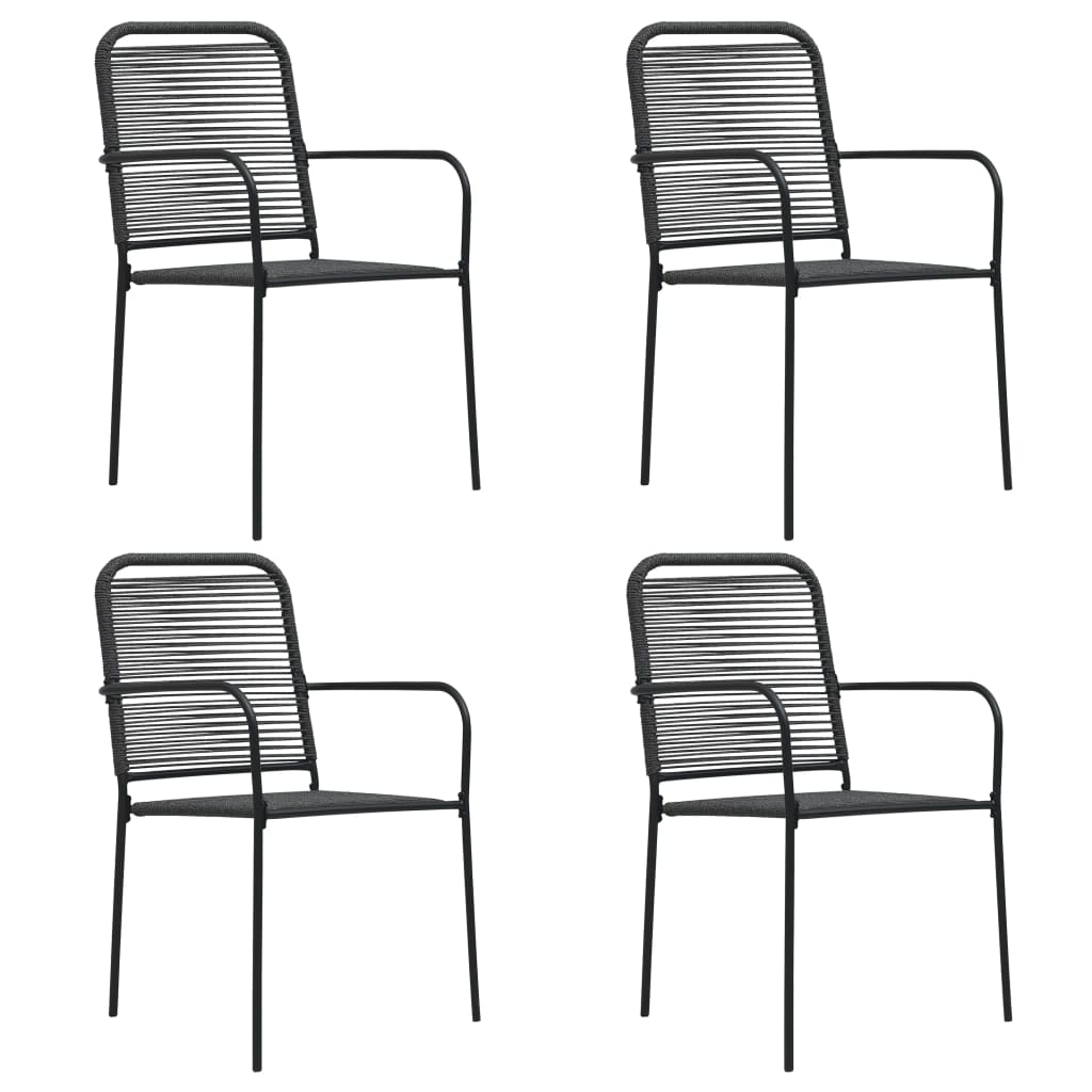 vidaXL Garden Dining Set | Black | Powder-coated steel, glass, cotton rope