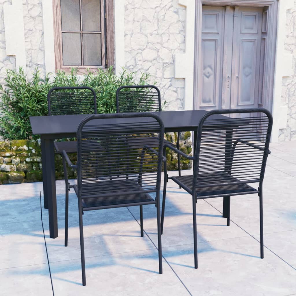 vidaXL Garden Dining Set | Black | Powder-coated steel, glass, cotton rope