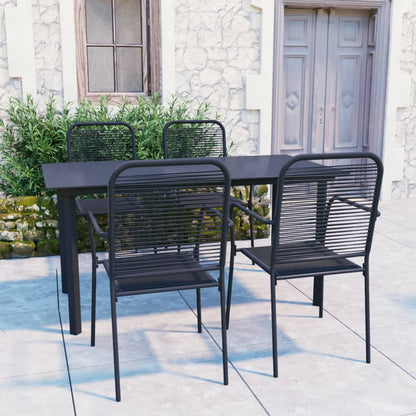 vidaXL Garden Dining Set | Black | Powder-coated steel, glass, cotton rope