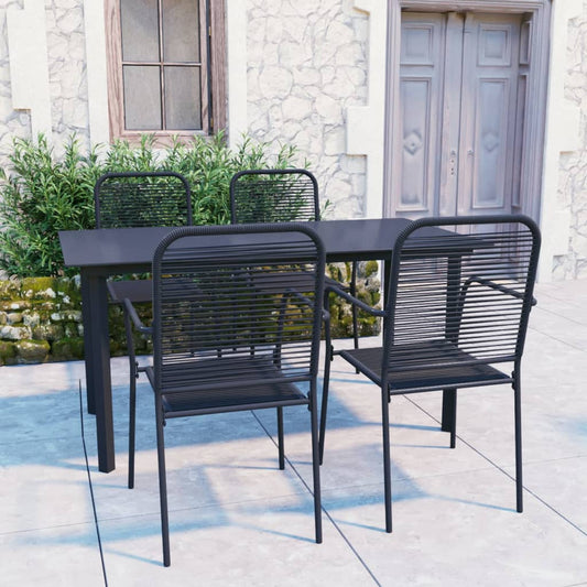 vidaXL Garden Dining Set | Black | Powder-coated steel, glass, cotton rope