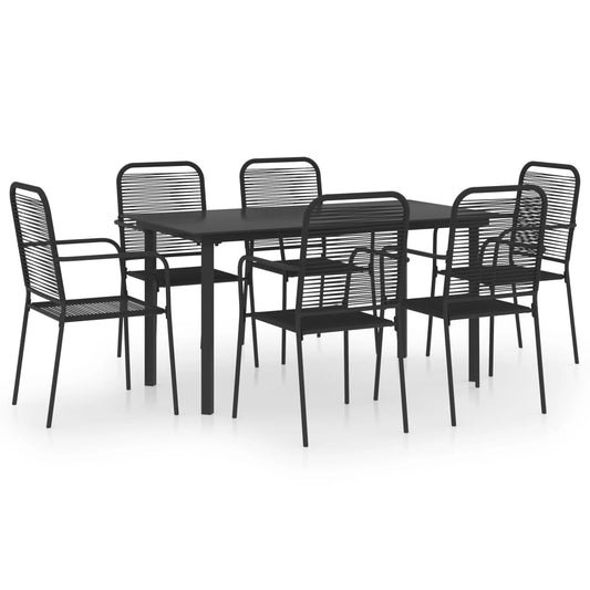 vidaXL Garden Dining Set | Black | Powder-coated steel, glass, cotton rope