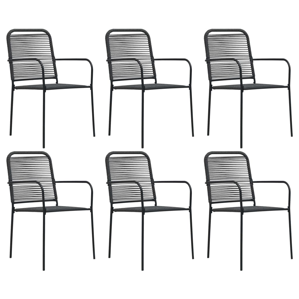 vidaXL Garden Dining Set | Black | Powder-coated steel, glass, cotton rope