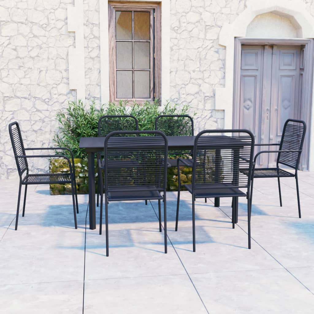 vidaXL Garden Dining Set | Black | Powder-coated steel, glass, cotton rope