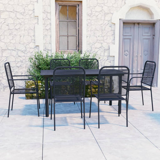 vidaXL Garden Dining Set | Black | Powder-coated steel, glass, cotton rope