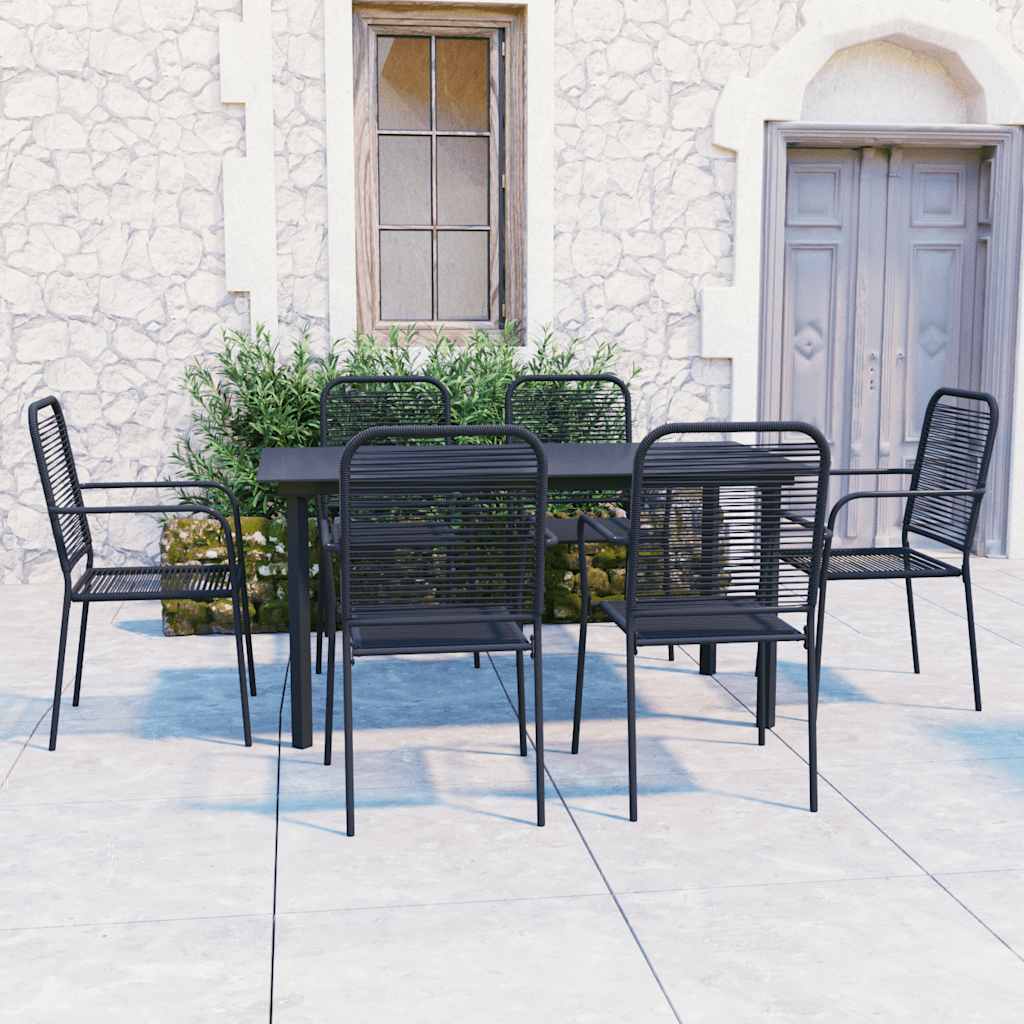 vidaXL 7 Piece Garden Dining Set Black Glass and Steel