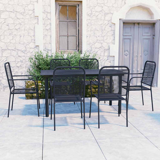 vidaXL 7 Piece Garden Dining Set Black Glass and Steel