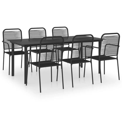vidaXL Garden Dining Set | Black | Powder-coated steel, glass, cotton rope