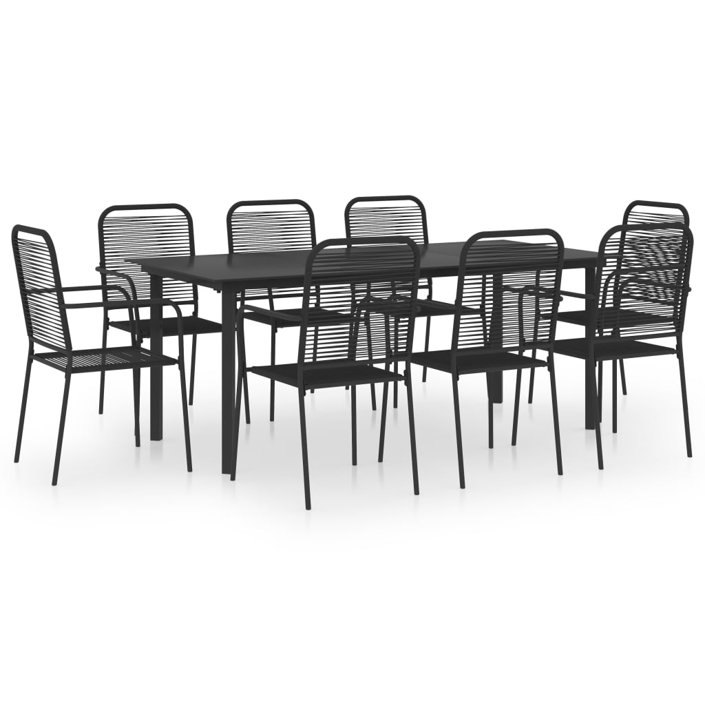 vidaXL Garden Dining Set | Black | Powder-coated steel, glass, cotton rope