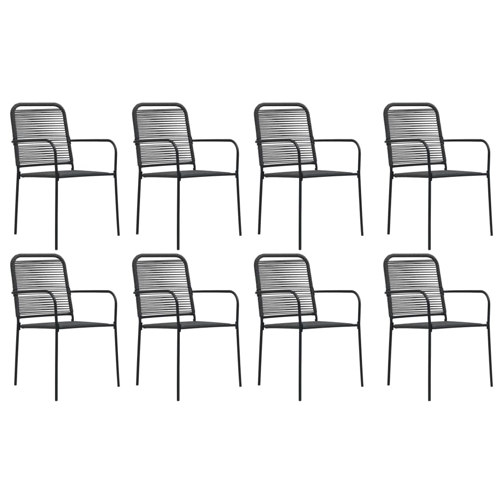 vidaXL Garden Dining Set | Black | Powder-coated steel, glass, cotton rope